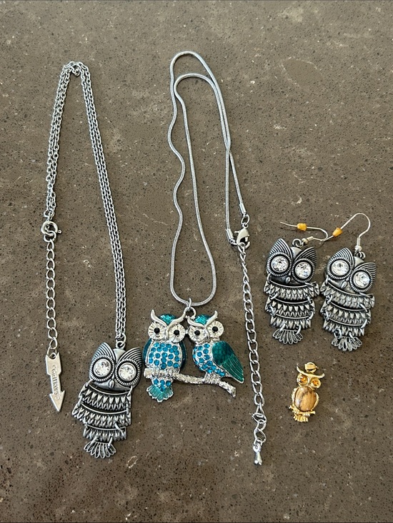 Jewelry - Vintage Y2K Girlprops Owl Costume Jewelry Lot - 3 Necklaces & Earrings